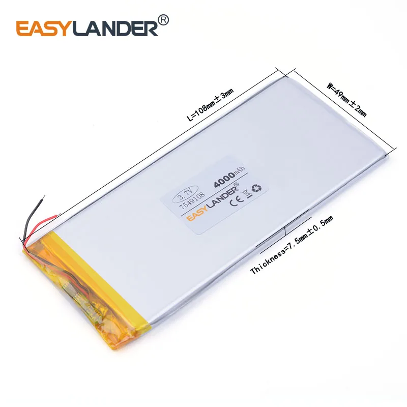 3.7 فولت 4000 مللي أمبير 7549108   بطارية ليثيوم أيون ليثيوم بوليمر قابلة لإعادة الشحن للكمبيوتر اللوحي والهاتف الخليوي وبنك الطاقة