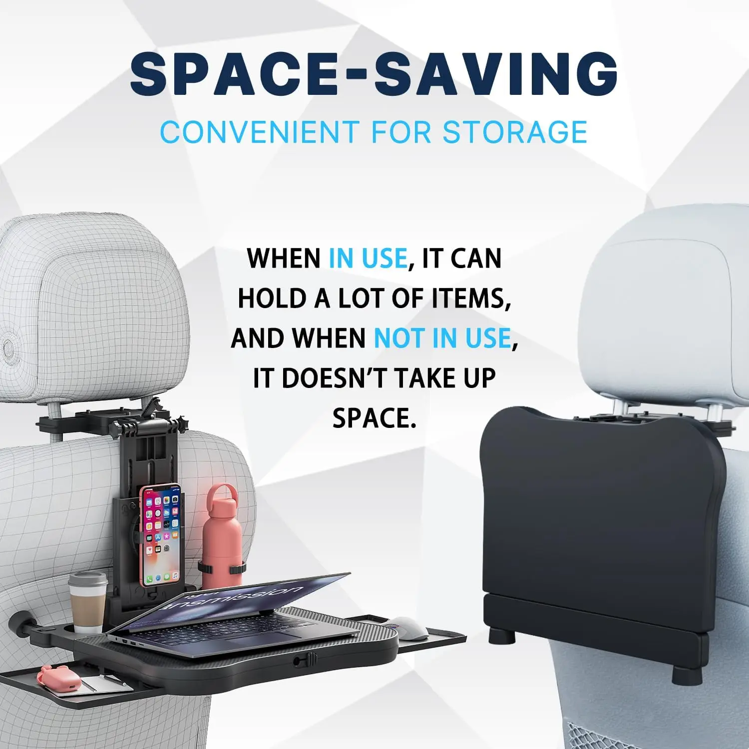 Expandable Car Backseat Desk for Laptop & Dining, with Non-Slip Pad & Device Holder. Perfect for Work/Eating