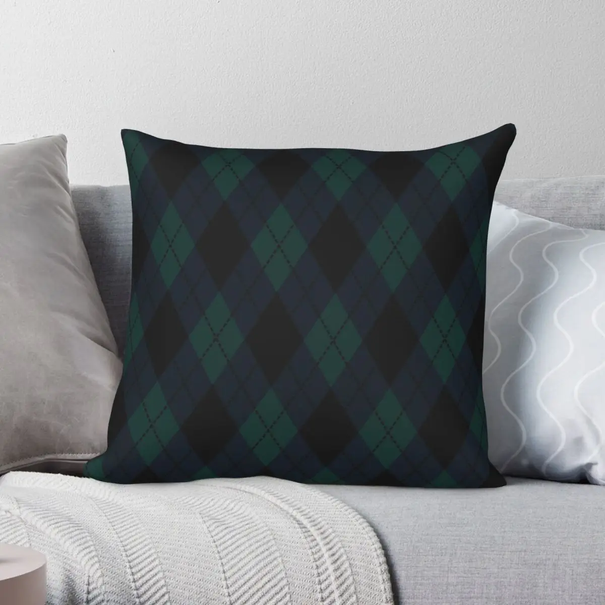 Black Watch Tartan Check Square Pillowcase Polyester Linen Velvet Creative Zip Decorative Throw Pillow Sofa Seater Cushion Cover