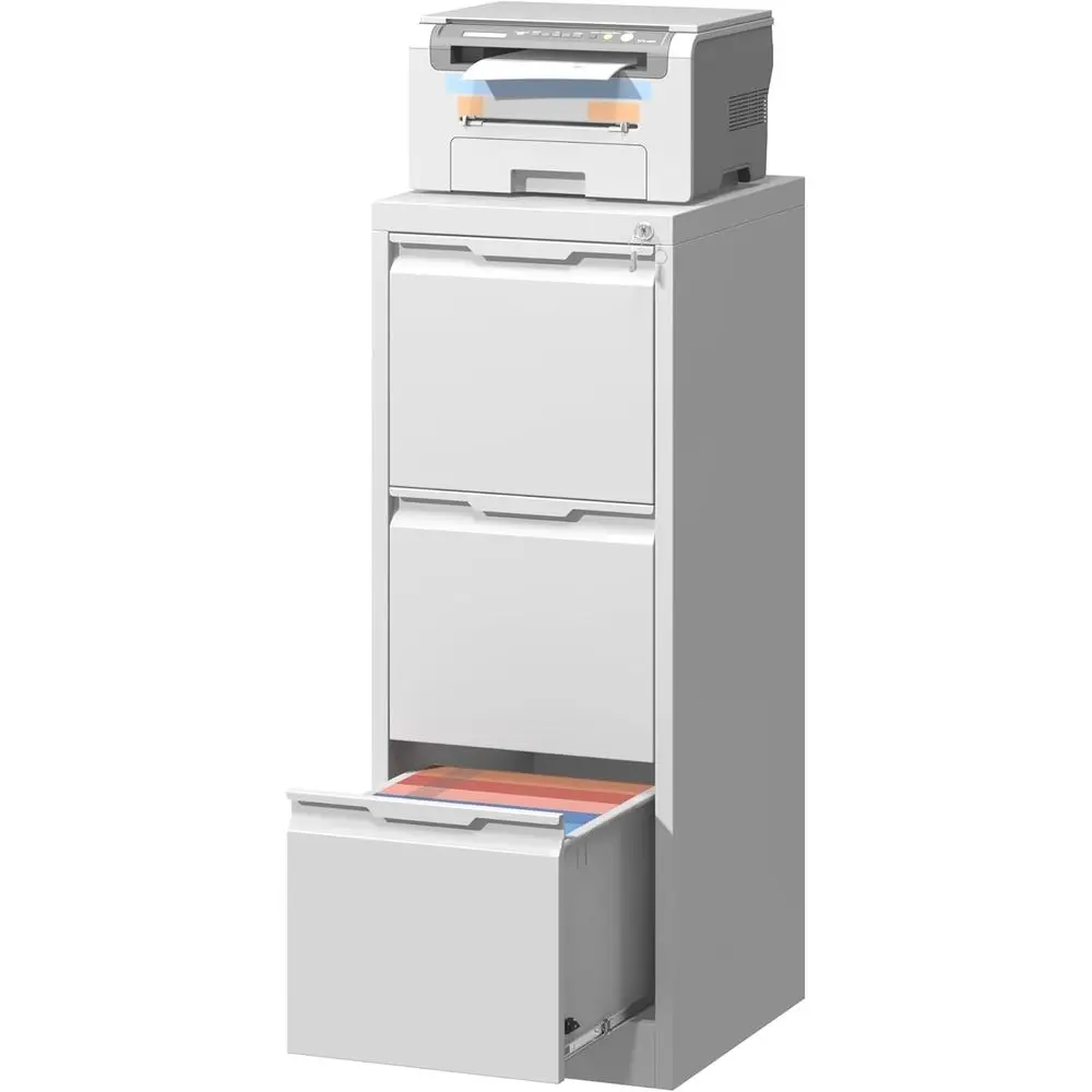 

Тумба с 3 выдвижными ящиками и замком, подставка для принтера, органайзер для офисных документов, подходит для файлов форматов А4 и Letter, требуется сборка, белый цвет