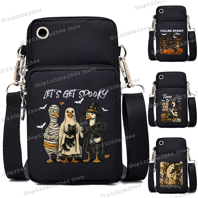 

Vintage Halloween Ghost Mini Mobile Phone Bag Women Men Funny Boo Pumpkin Portable Purses Spooky Season Handbags Teen Gifts
