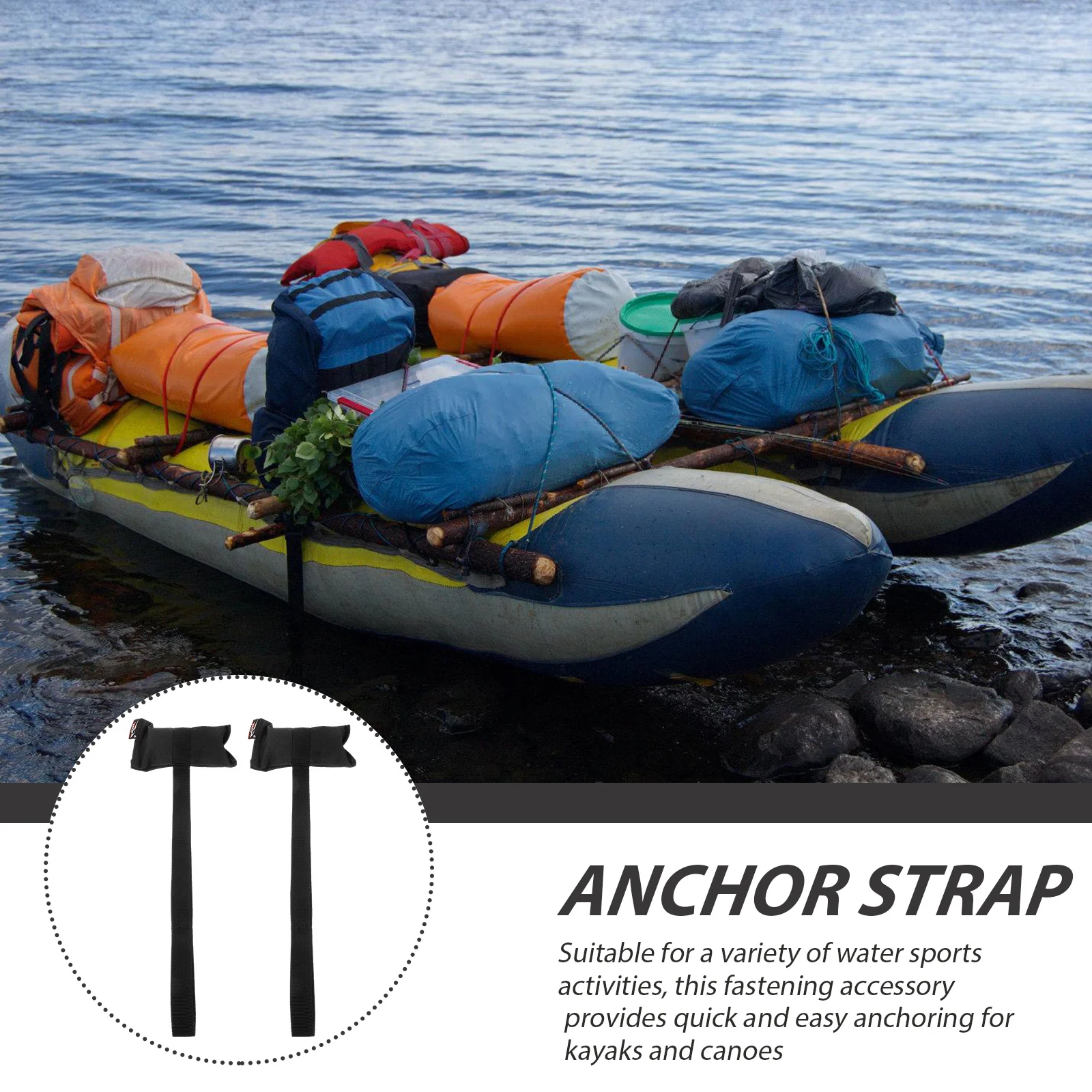 

2pcs Canoe Tie Down Straps Kayak Fastening Cord Outdoor Durable Fixing Strap Adjustable Heavy-Duty Anchoring Belt High-Strength