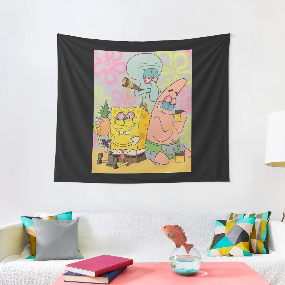 

Spongebob smoke sesh Tapestry Aesthetic Room Decor Living Room Decoration Wall Mural Decoration Room Tapestry