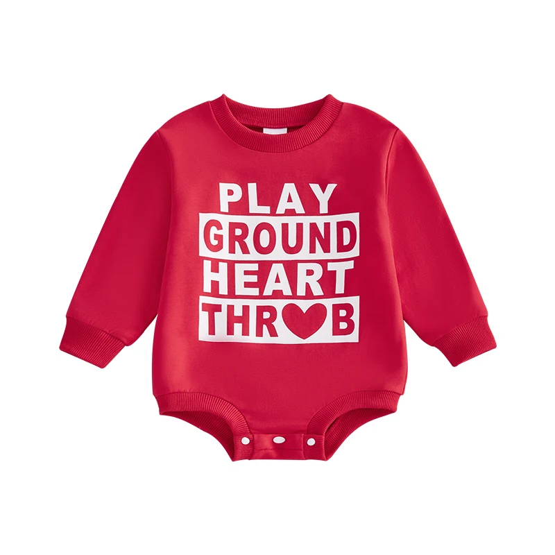 Baby Valentine s Day Romper Letter Heart Print Long Sleeve Crew Neck Bubble Jumpsuit