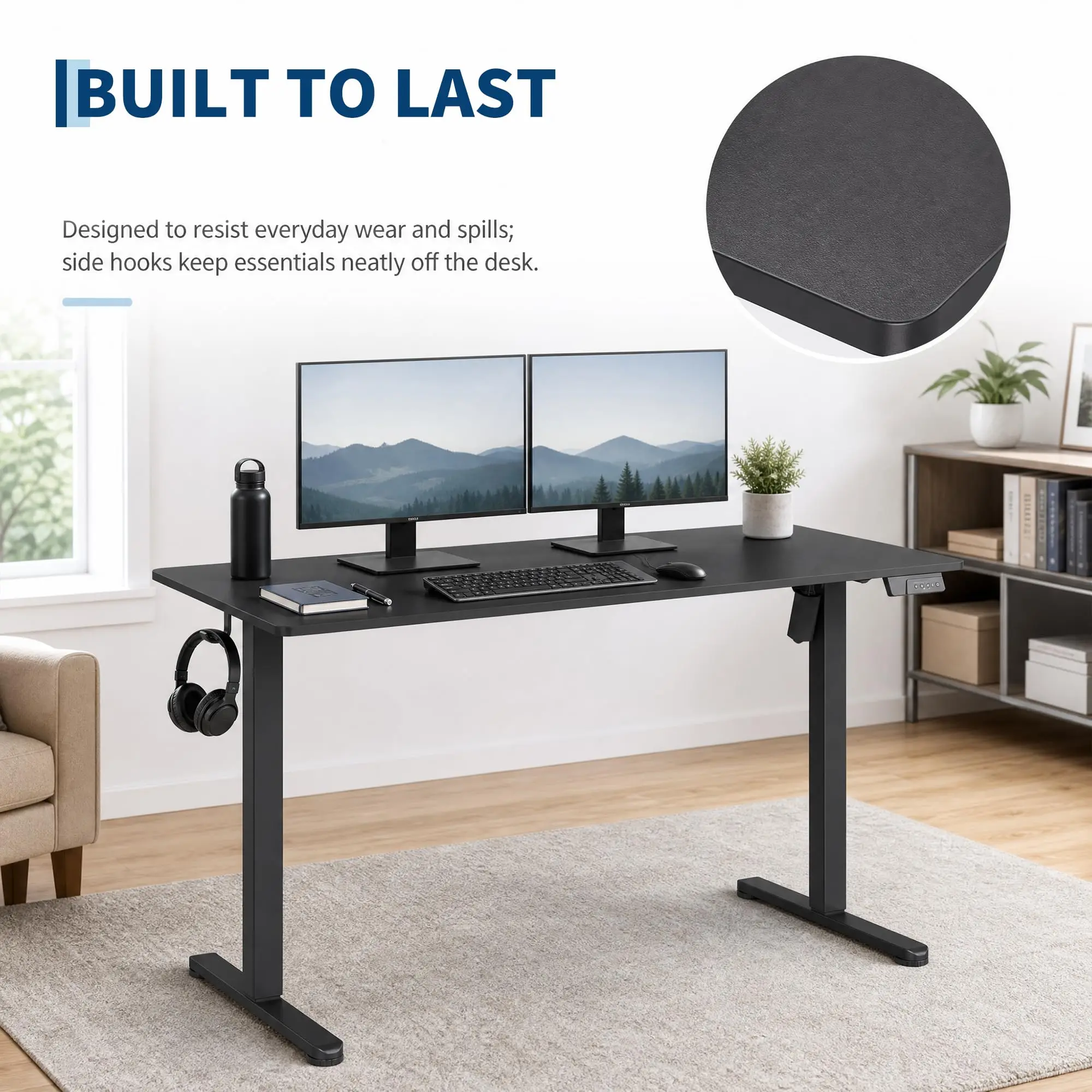 Electric Standing Desk with 3 Memory Presets - Height Adjustable Seat-Stand Computer Desk for Home Office - Anti-Collision & One-Touch Control, Sturdy Steel Frame