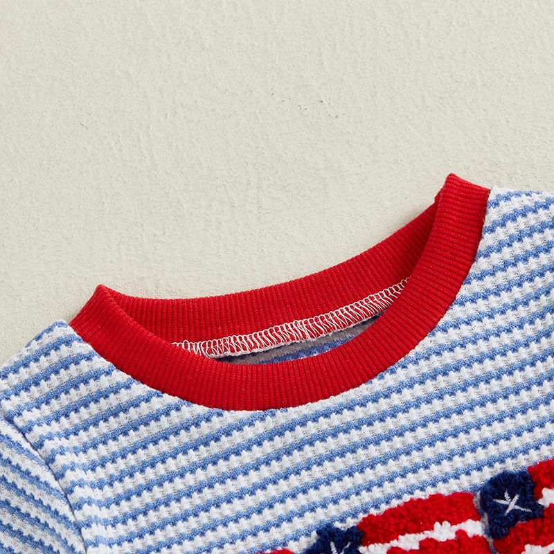 Mono patriótico para bebés, pelele informal de manga corta con estampado de rayas y bordado de bandera para recién nacidos, ropa bonita
