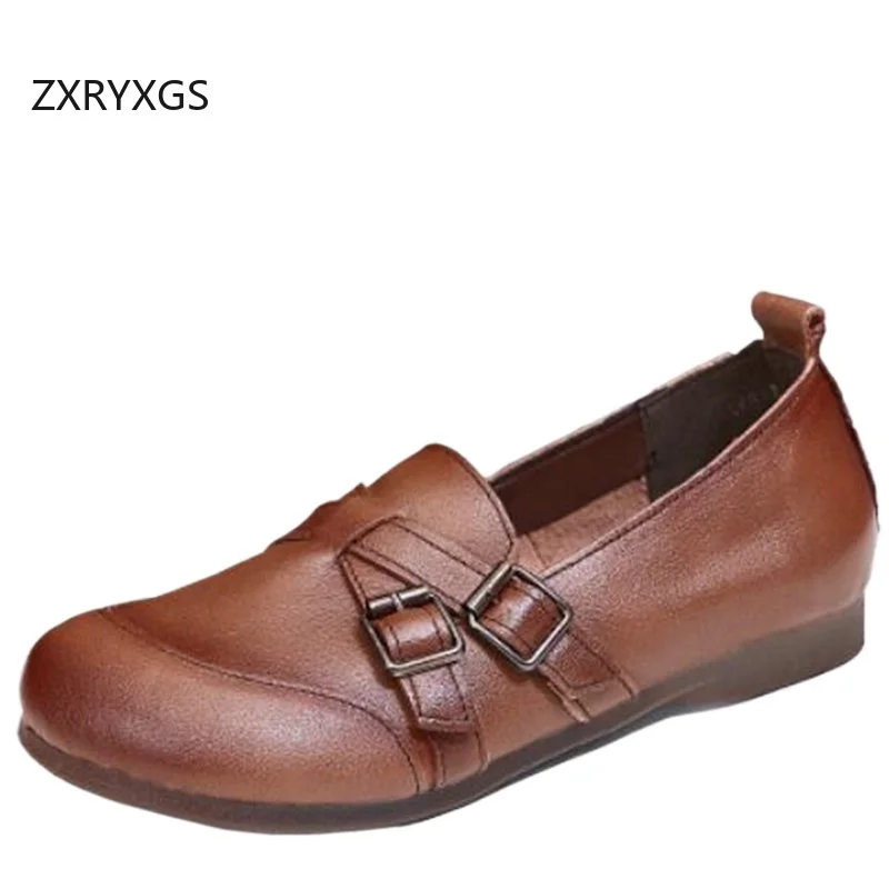 ZXRYXGS 2024 Retro Style Autumn Women's Shoes Top Layer Cowhide Soft Soled Flat Shoes Comfortable Elegant Genuine Leather Shoes