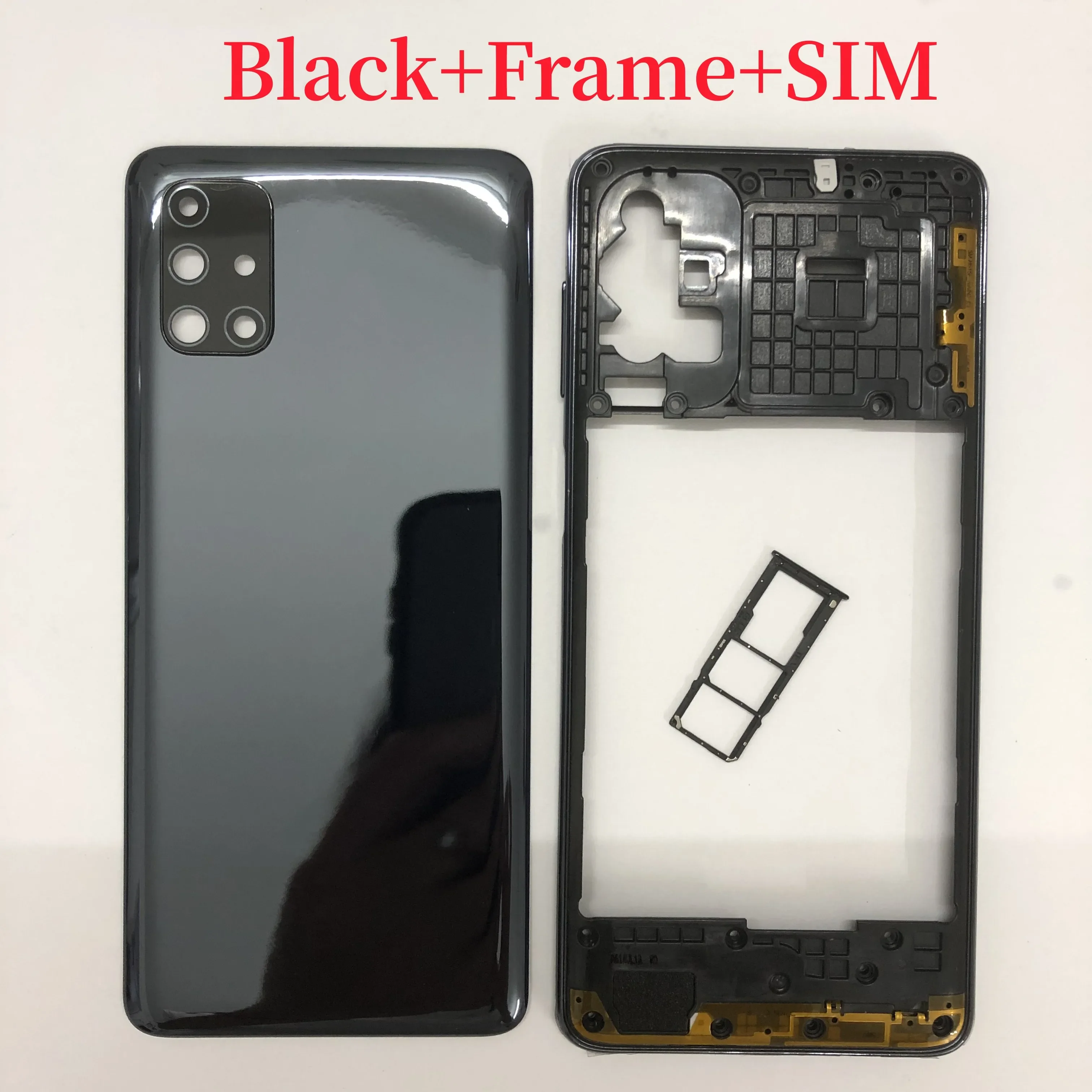 New For Samsung Galaxy M51 M515F Middle Frame Plate Bezel For Samsung M51 Battery Cover Back Cover Rear Door With Lens