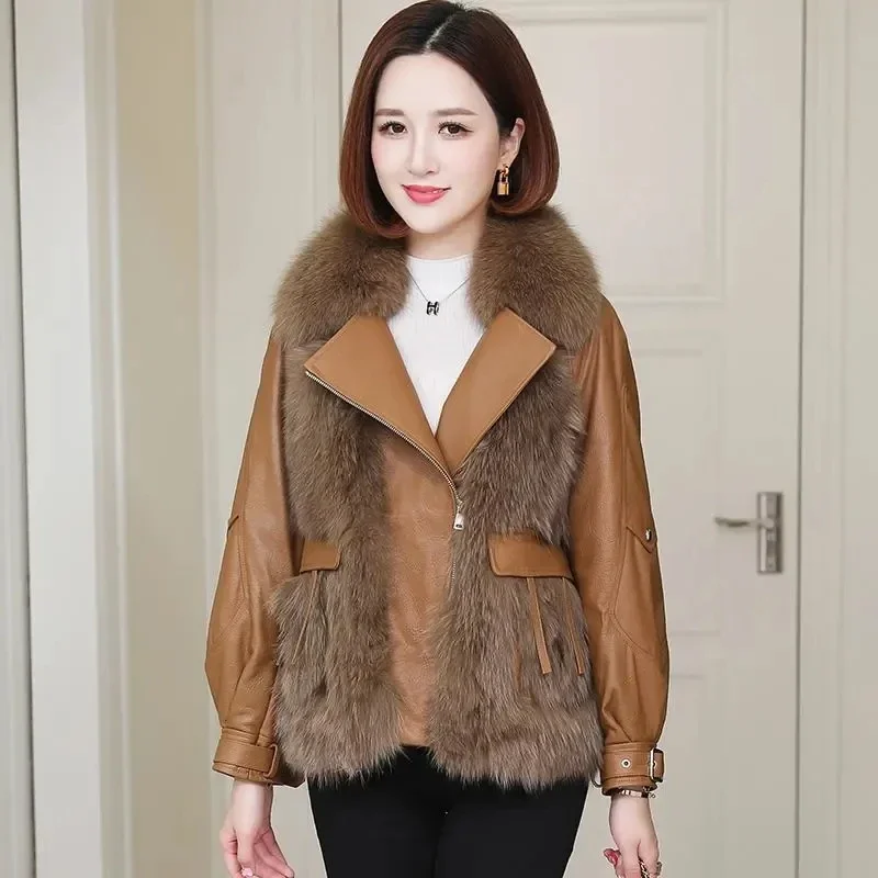 2025 겨울 신상 인조 퍼 코트, 모조 여우털 숏 시뮬레이션 레더 퍼 코트, 인조 양털 캐주얼 재킷