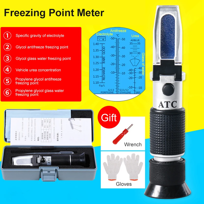 4 in 1 ATC Refractometer Antifreeze Coolant Tester Fluid Refractometer Urea Adblue Glass Freezing Point Water Tester with Box