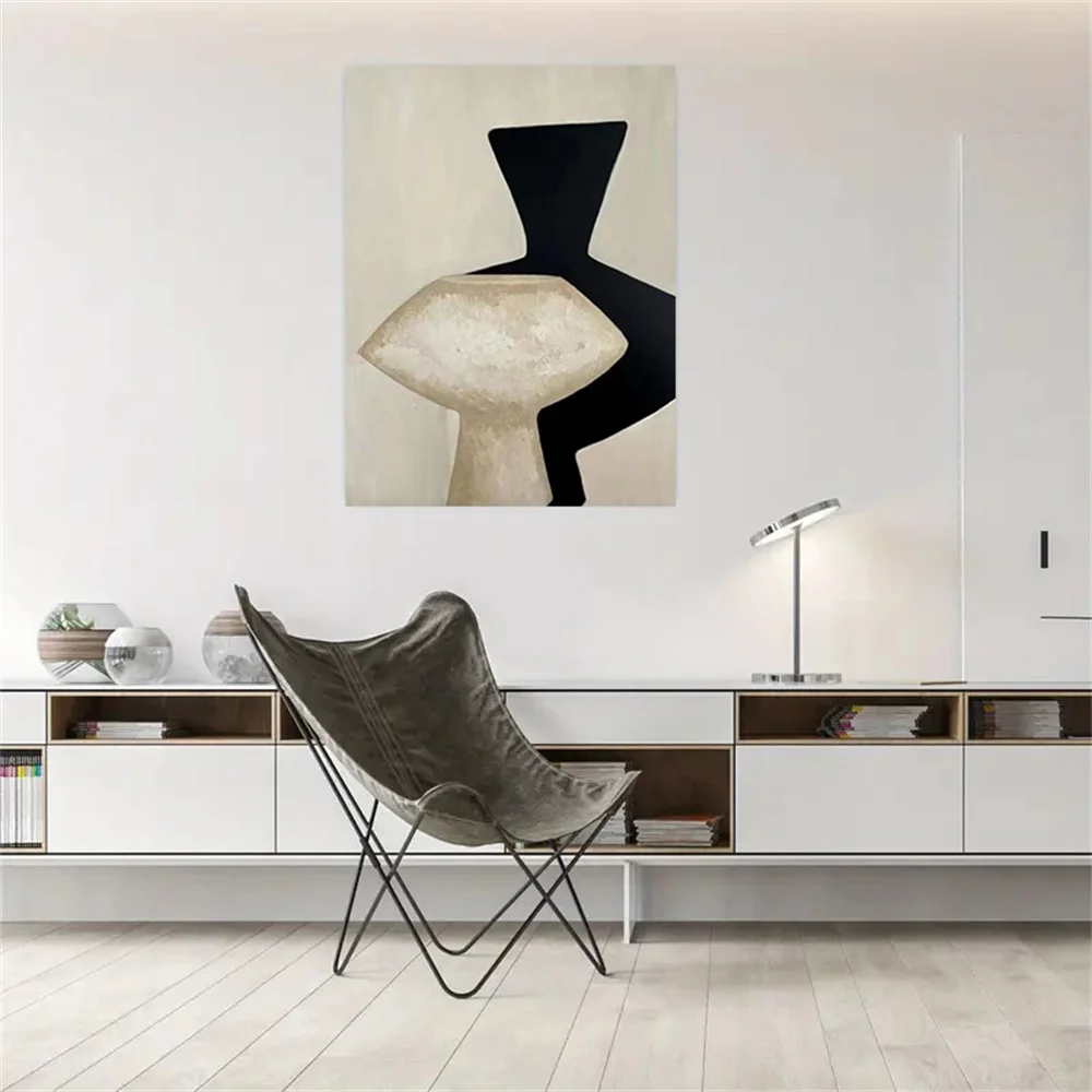 

100% Hand Painted Abstract Oil Paints Black White Pottery Jar Wall Art Picture On Canvas Mural For Living Room Home Decor Paint