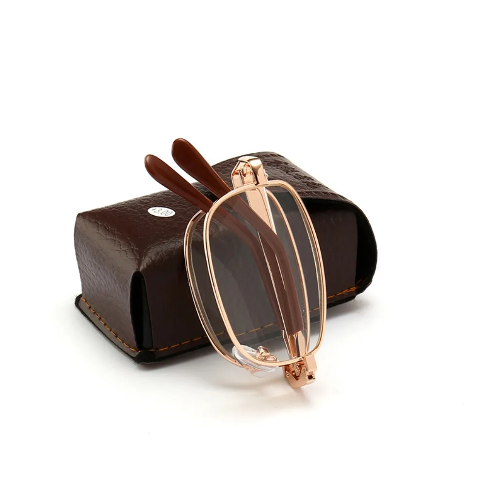 

Folding Reading Glasses with Leather Box Women Men Protable Collapsible Metal Eyewear Anti-blue Light Diopter Glasses Очки