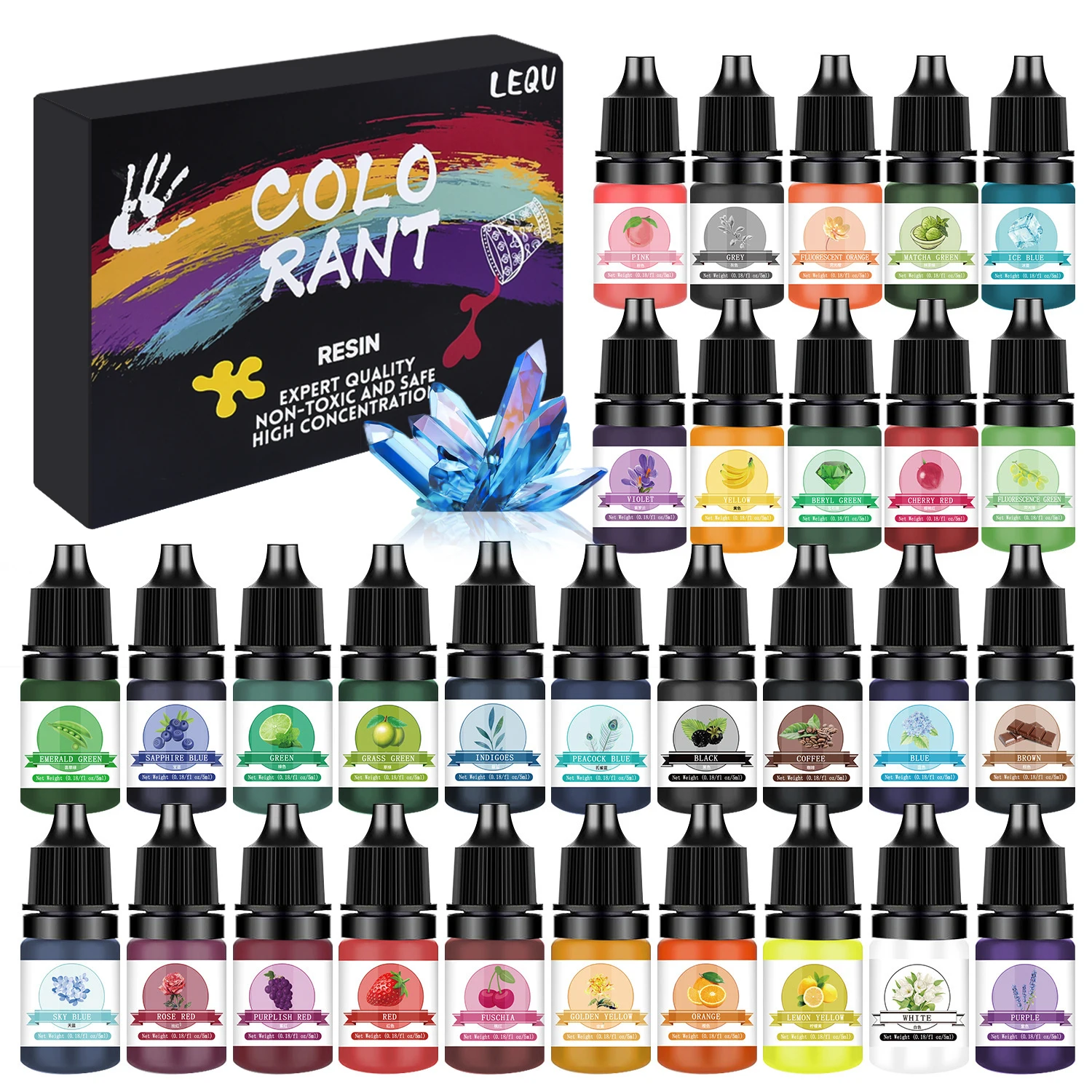 30 Color Epoxy Resin Pigment Set, 5 ml, UV Resin Dye Set for DIY Jewelry and Crafts, Assorted Colorants for Artistic Creations