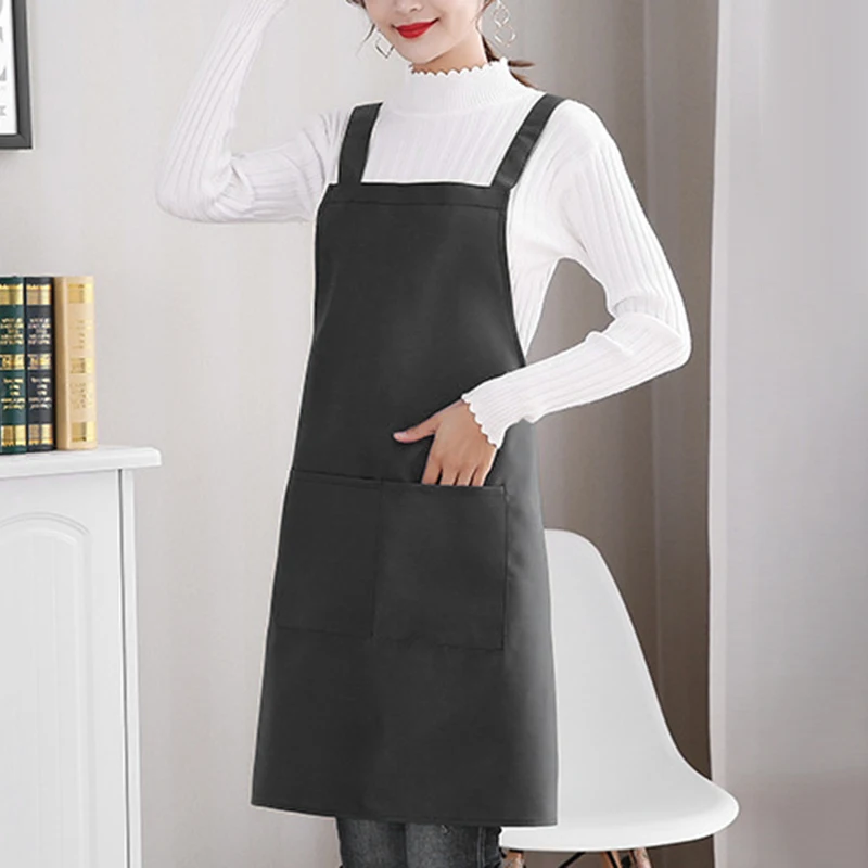 Fashion Simple H-type Shoulder Apron Unisex Apron Kitchen Work Garden Doble Sided two Pocket Cover Smock