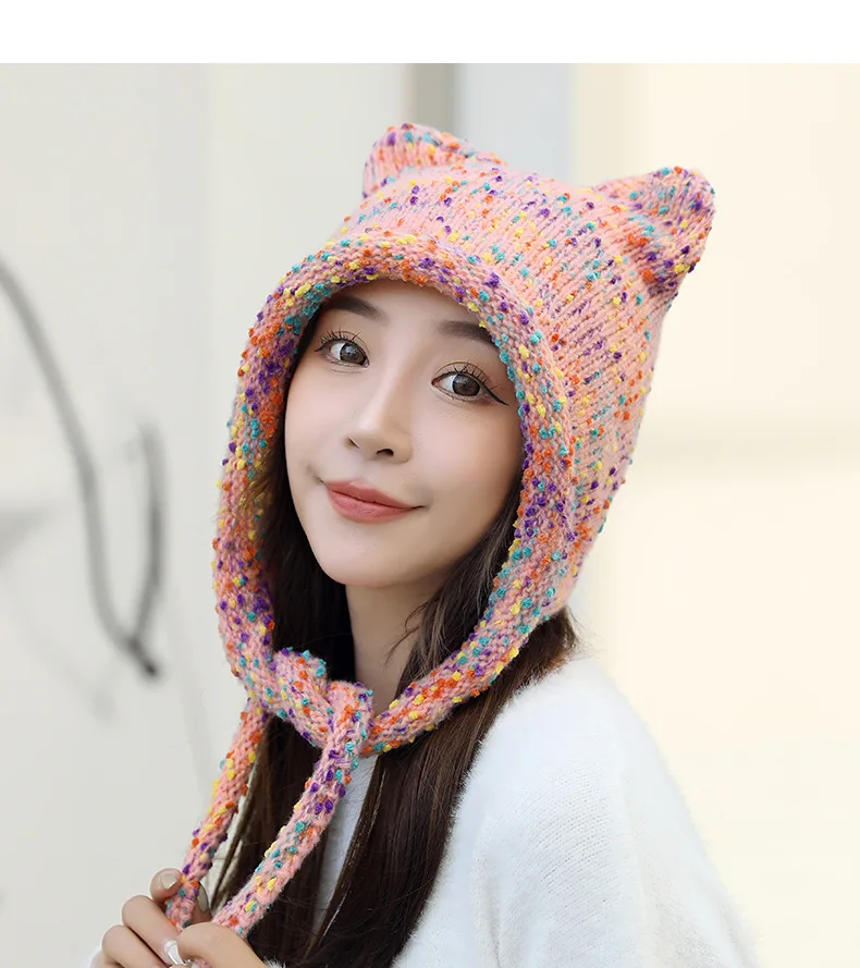 Winter cute Funny Ear protection hat with tails for womens Cartoon Earflap knit hats beanie caps Bomber hats outdoor