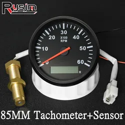 Universal 3-8K RPM Tacho Tachometer Gauge REV Counter With Hour Meter 85mm Gasoline Diesel Red Backlight For Boat Car 12V 24V