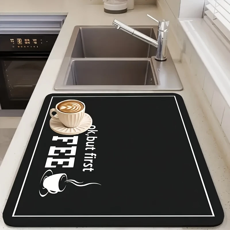 VIKAMA Black Coffee-Themed Bar Counter Drip Mat Coffee Machine Drip Mat Minimalist American-Style Kitchen Sink Anti-Slip Mat