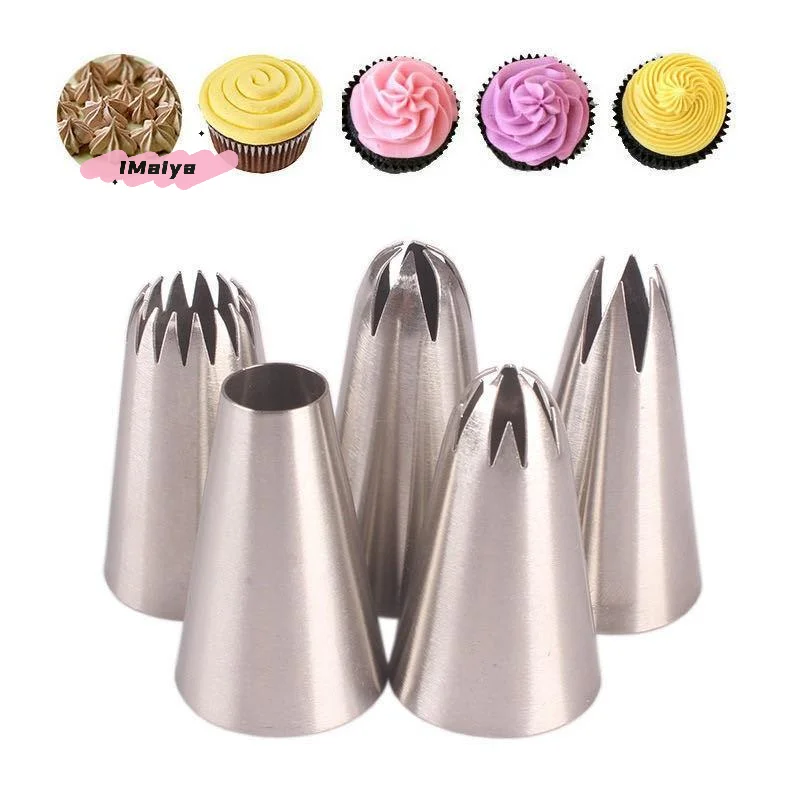 5Pcs Stainless Steel Baking Nozzles Set Cream Cake Cupcake Drop Flower Rose Pastry Piping Tips #1M 6B 195 1A 853