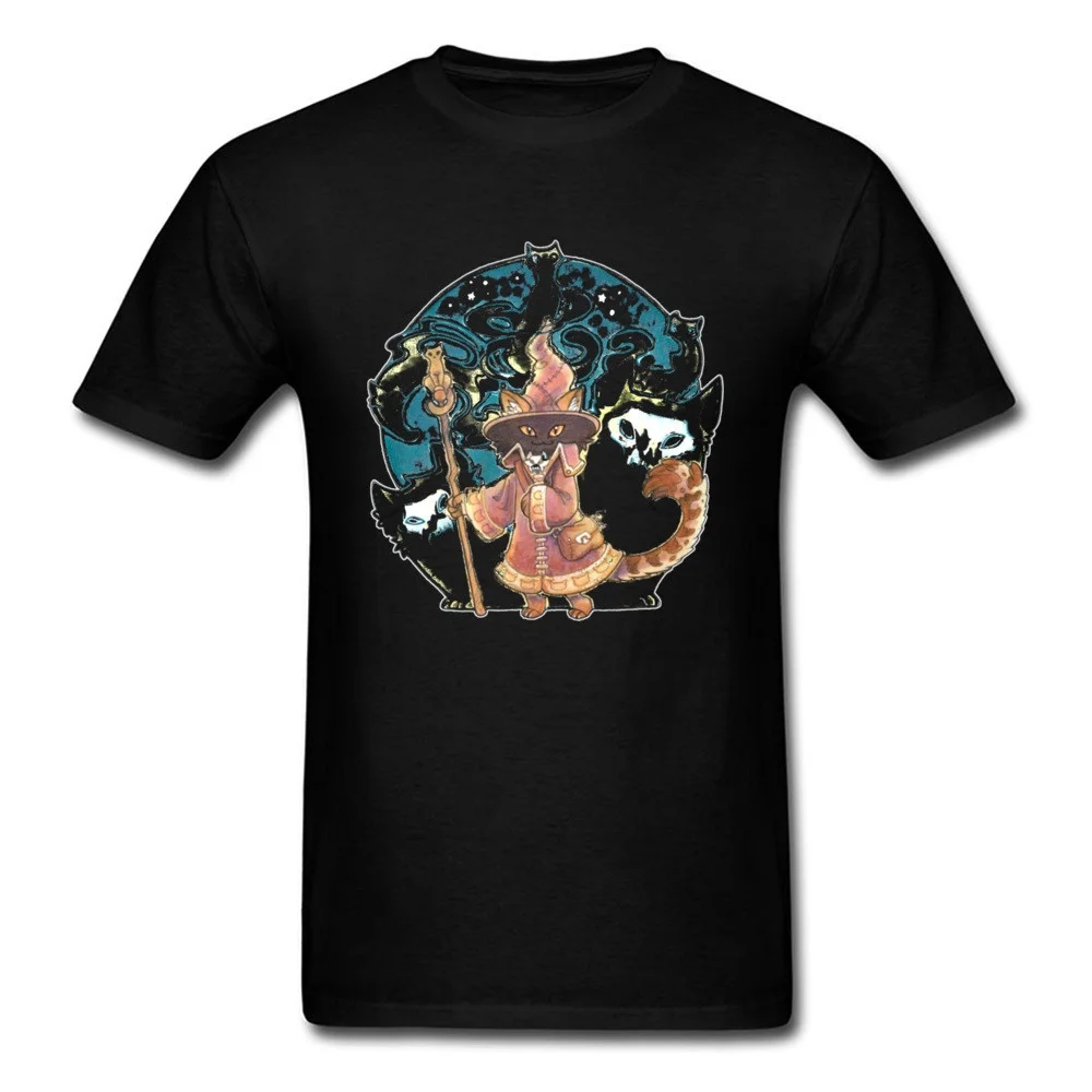 Wizard Hunters Pharaoh Skeletal Mage Cat Tshirt Men Cotton Hallowmas Demon Tees Nekomancer Necromancer Cat Neko T Shirt