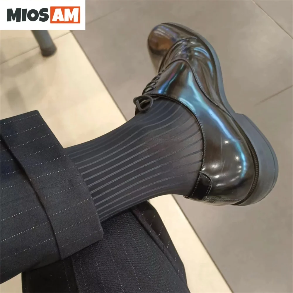 

Miosam top quality men's oil shinning high stretch stripe Japanese nylon business dress socks breathable comfort gentlemen socks