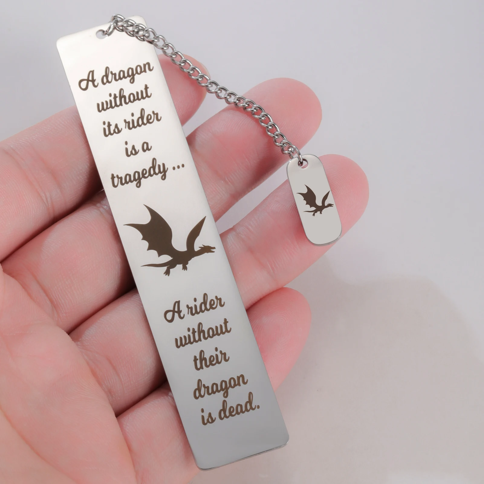 Customized Bookmarks Engraved Text Logo Dragon Rectangle Pendant Stainless Steel Jewelry Personalized Valentine's Day Gifts