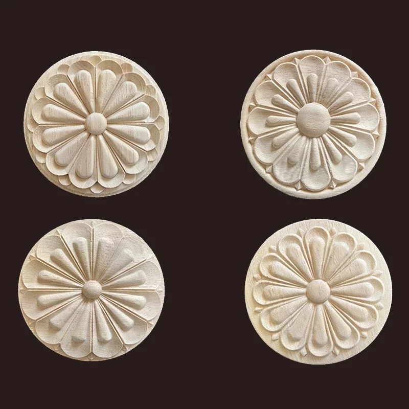 Wooden Appliques for Furniture Unpainted Wood Carved Decal Corner Onlay Figurines for Decor Home Decoration Wood Flower Crafting