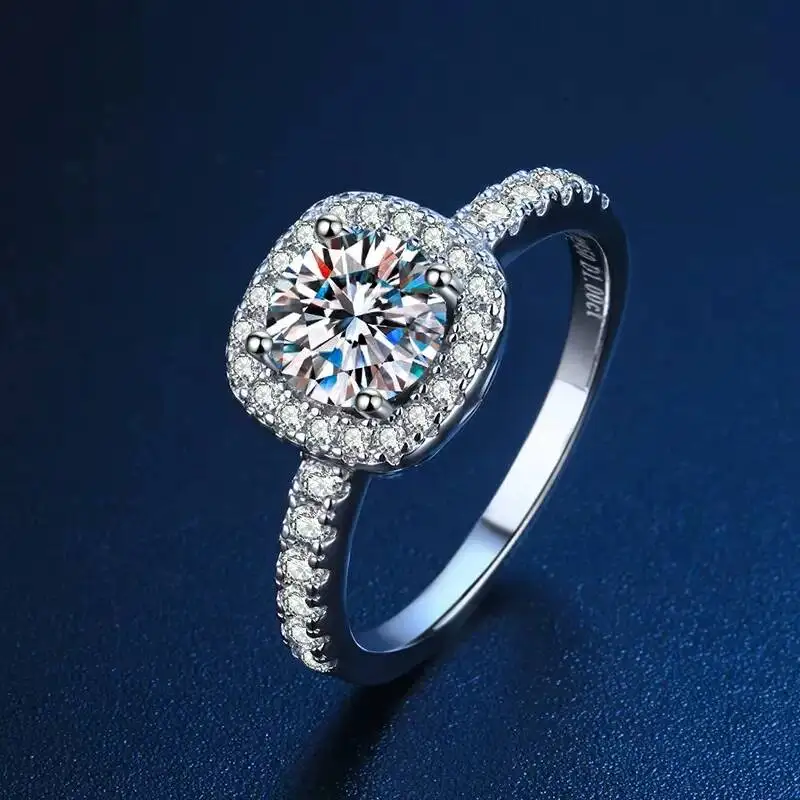 1 Karat farbiger Moissanit-Ring für Damen, 925er Sterlingsilber, klassischer Hochzeits- und Verlobungsschmuck
