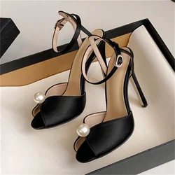 Eilyken New Design String Bead Peep Toe Sandals Woman Ankle Buckle Strap Shoes Sexy Thin High Heels Party Prom Pumps