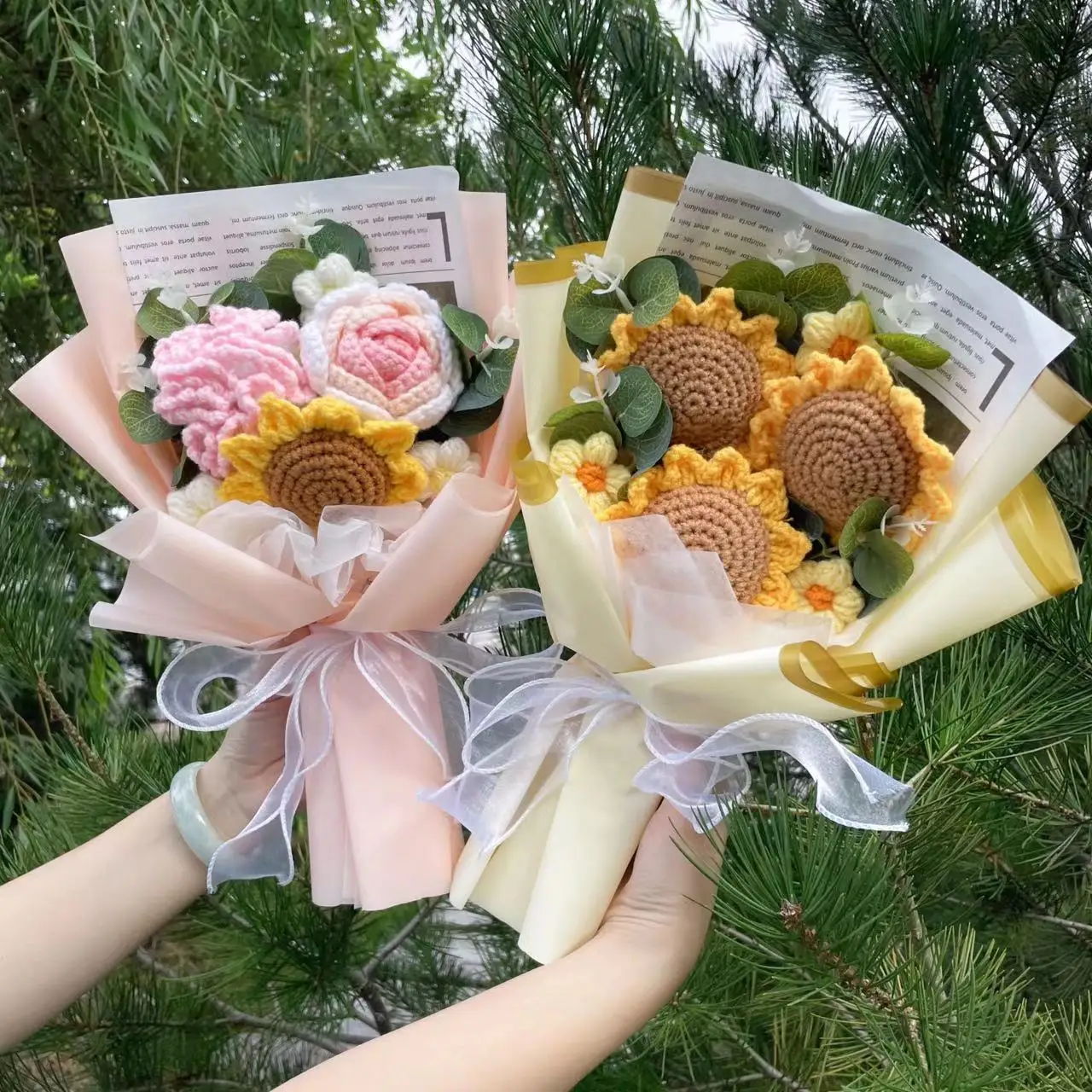 Fiori lavorati a maglia finiti girasoli rose di tulipano Bouquet lavorato a maglia creativo all'uncinetto regali di laurea di compleanno per la festa della mamma di san valentino