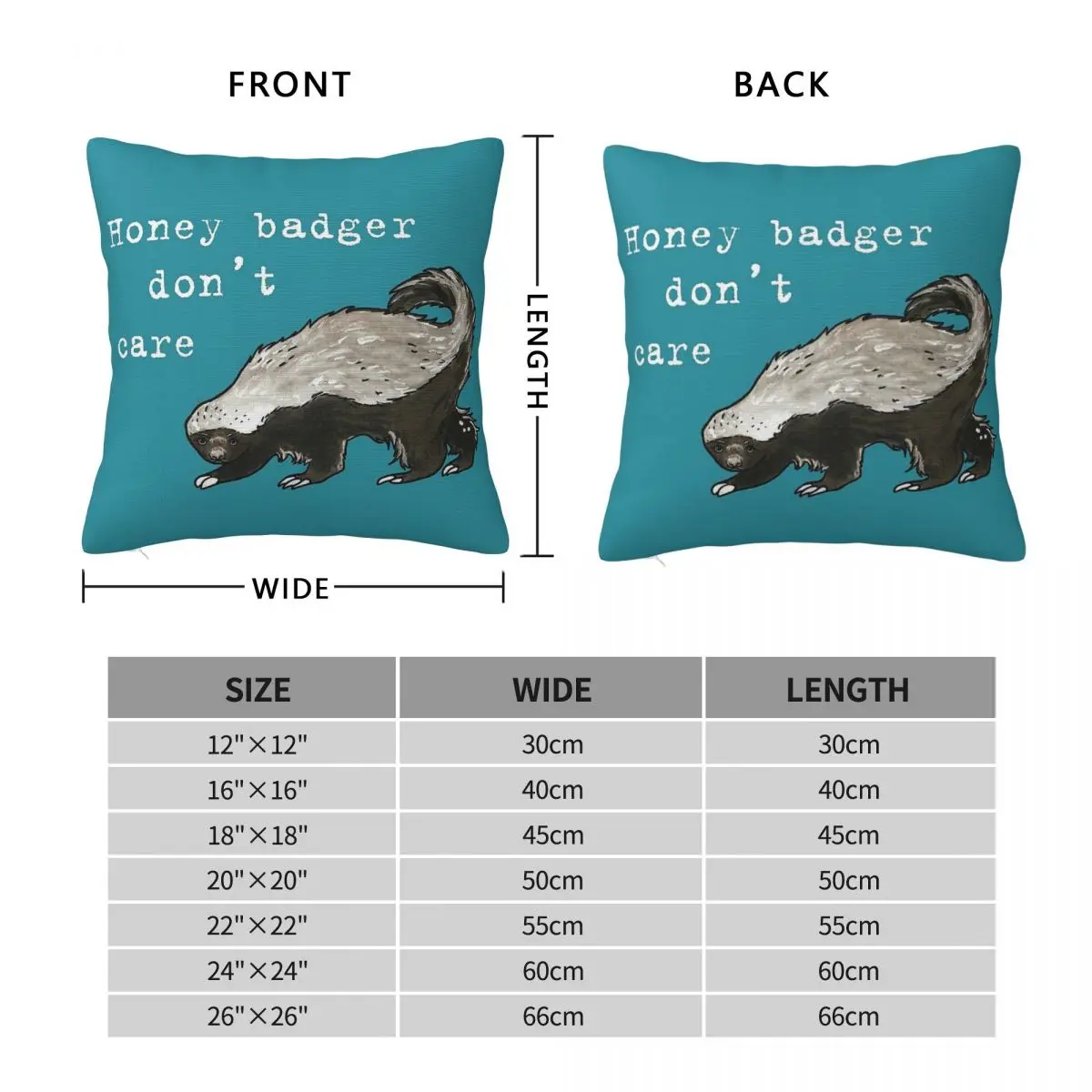 Honey Badger Don't Care Animal Square Pillowcase Polyester Linen Velvet Pattern Zip Decorative Pillow Case Room Cushion Case 18