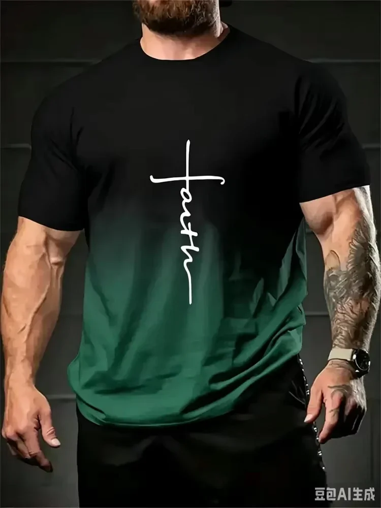 Spring Summer Daily Casual Fashion Jesus Cross Cotton Tees Christ Print T-shirt Men High Quality Short Sleeve Top