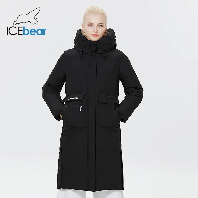 ICEbear 2023 Winter Women Jacket Long Cotton Big Pockets Ladies Coat Women\'s Thickened Warm Parka GWD22578-1D