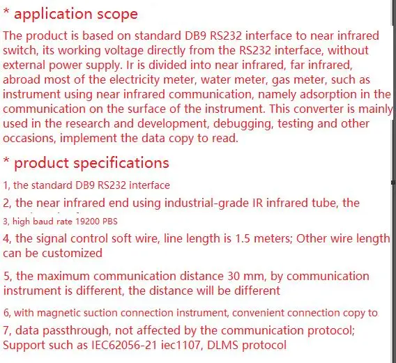 Foreign Meter Reading RS232 to Near Infrared Converter Serial Port to Infrared RS232 to IR Transparent Transmission DLMS