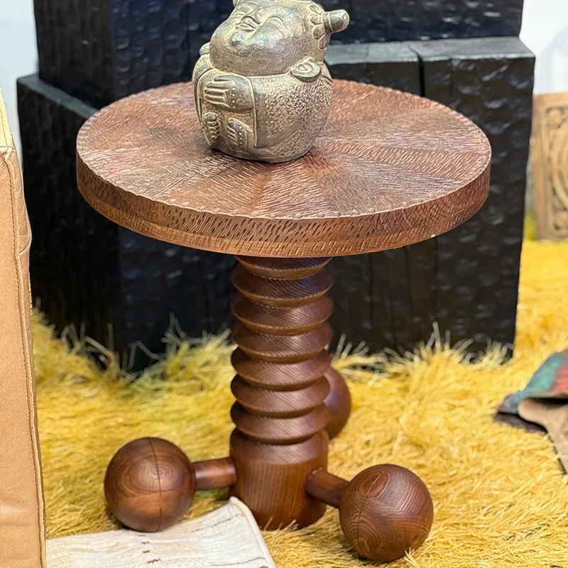

Heavy industry carving designer solid wood cylinder edge few carving medieval style coffee table small round table B & B