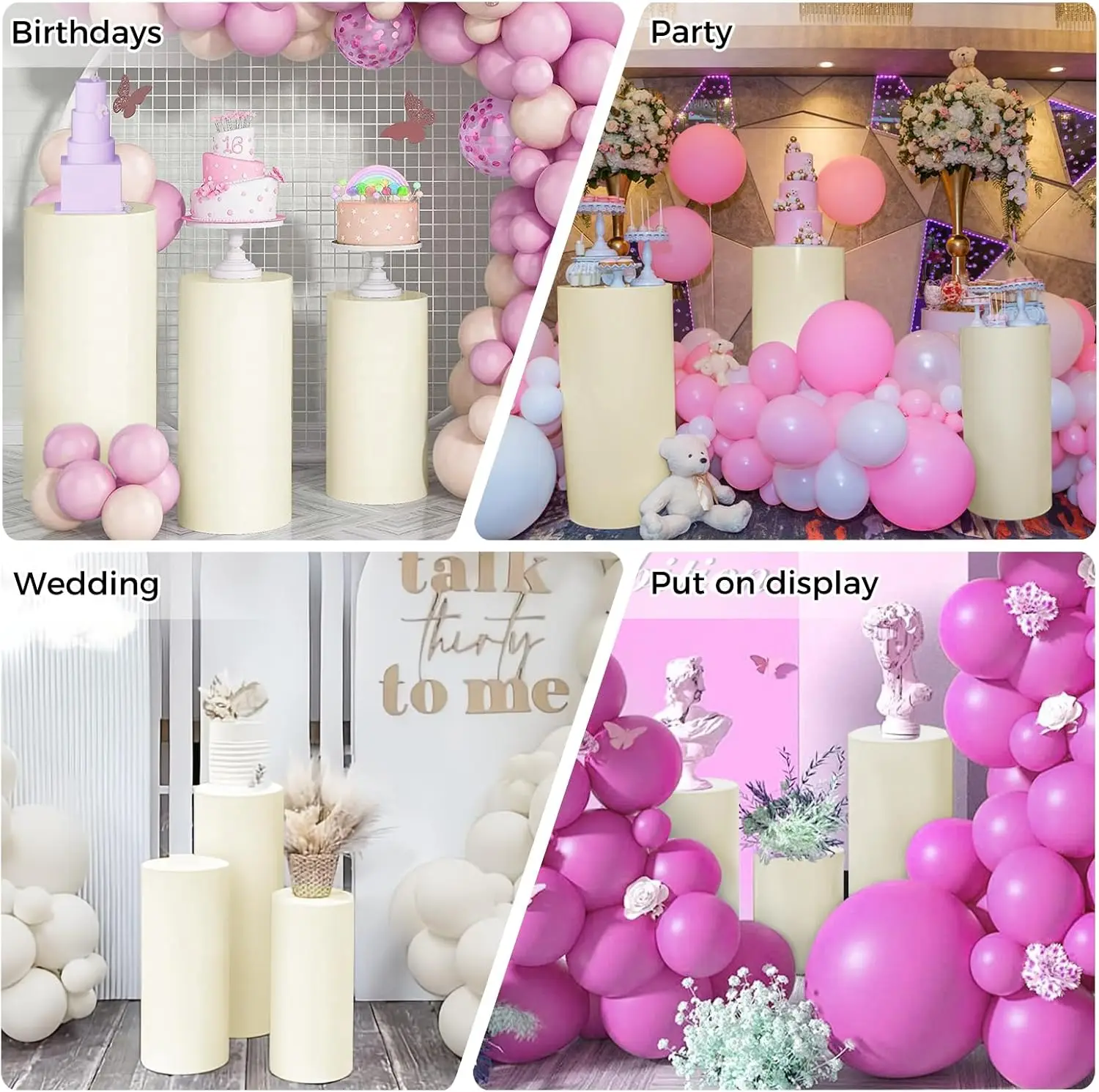 3 قطعة اسطوانة دنة حامل يغطي ل اسطوانة الركيزة يغطي طيدة حامل عمود غطاء لعيد ميلاد حفل زفاف الدعائم ديكور