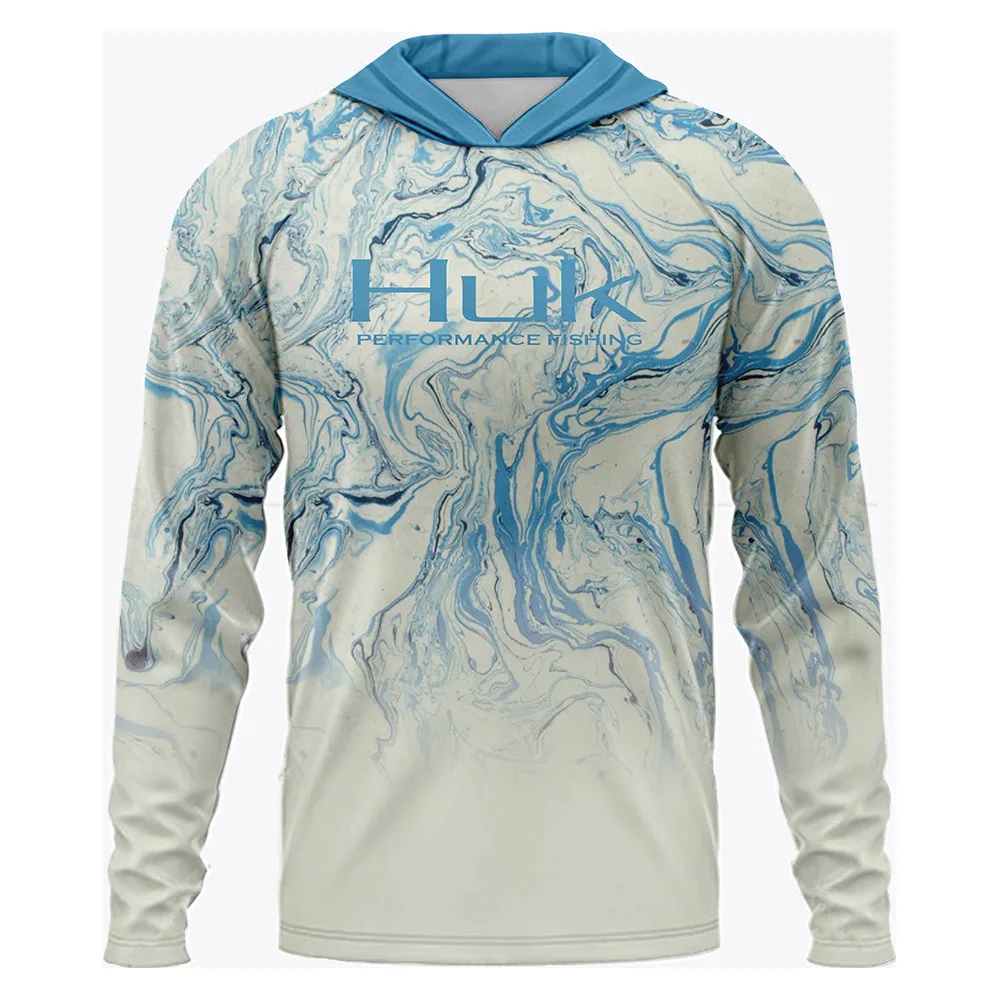 

Huk Men's Long Sleeve Fishing Shirt Jersey Printed Hood Fishing Summer Sun Protection Camisa Pesca Outdoor Fishing Shirts