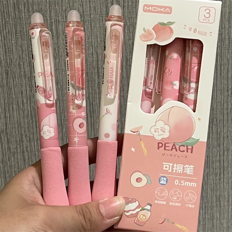 3pcs/set Pastel Blue Erasable Pen Kawaii Peach Juice Fidget Press Gel Pen for Writing Study Supplies Ins Style Back To School