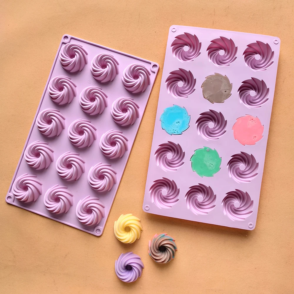 15 hole spiral shaped silicone mold cake baking tray, suitable for DIY baking utensils for bread, egg tarts, and cake molds