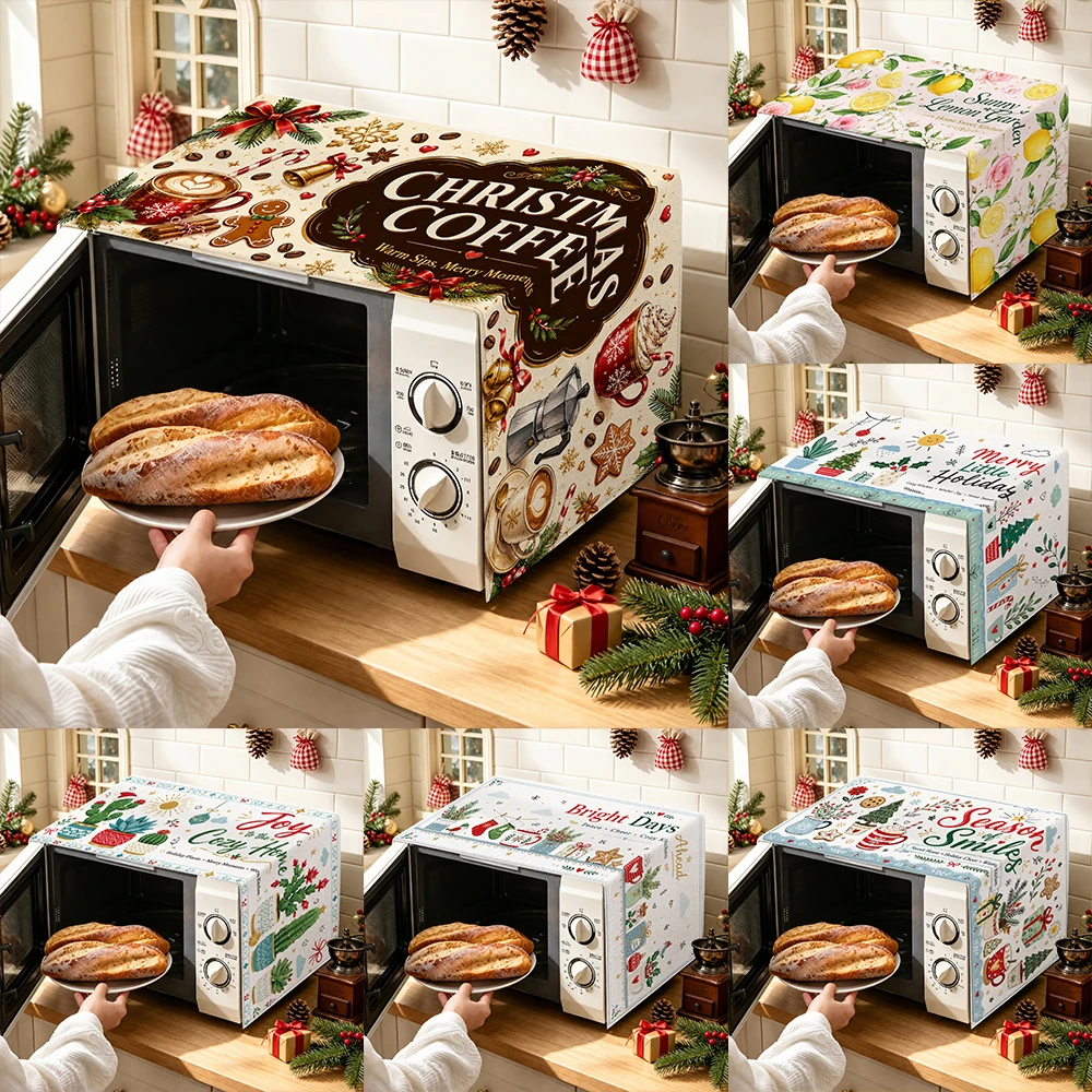 1pc Christmas Coffee & Festive Style Microwave Oven Cover Dust Protector for Kitchen Decor