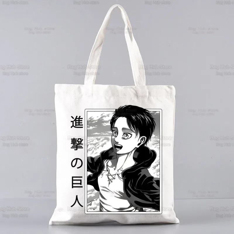 Attack On Titan Mikasa Eren Yeager Shopping Bag Grocery Handbag Bolsas De Tela Tote Liberty Shingeki No Kyojin Shopping Bag Jute