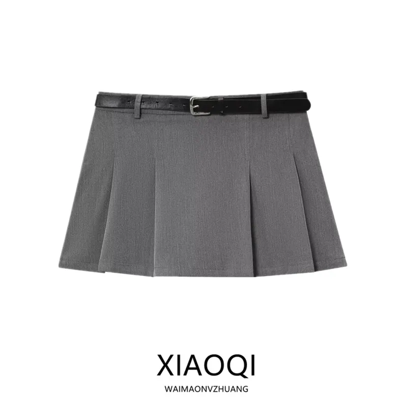 

Women's Autumn New Design Pleated Plaid Belted Skirt Pants mid Waist Faion European Sle Stand Fit Casual Wear