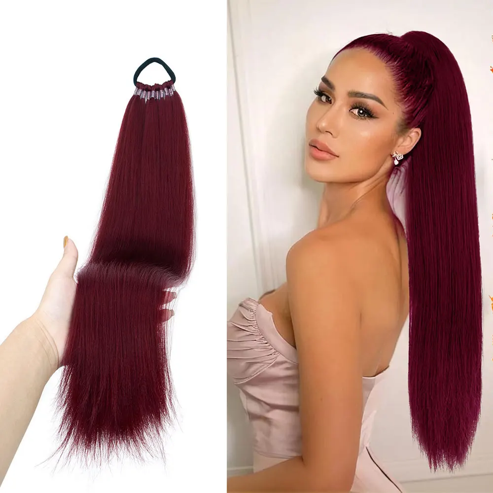 

Ponytail Extensions Elastic Band straight Ponytai 22Inch Fake Pony Tail Natural Soft Synthetic Heat Resistant Hairpiece