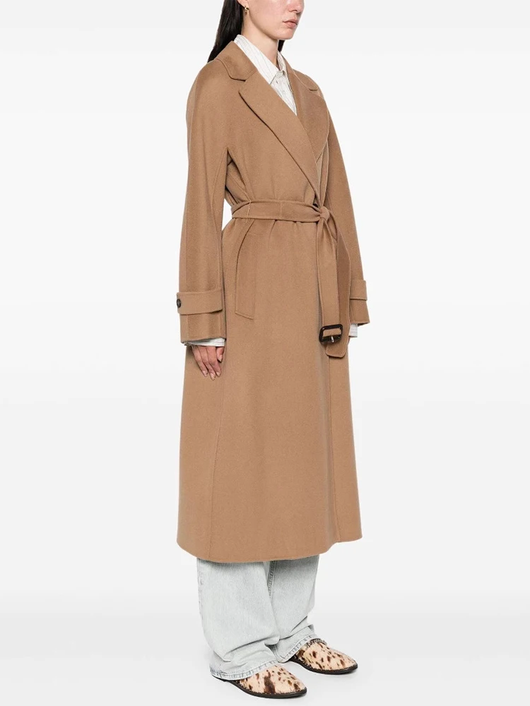 DEAT Moda Camel Cappotto di Lana da Donna Risvolto Sottile Monopetto Fusciacche Misto Cappotto Autunno Primavera 2025 Nuova marea 7AB6754