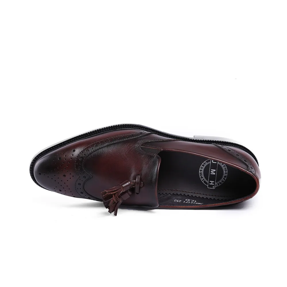Fashion black / brown tan mens wedding shoes genuine leather loafers dress shoes mens formal work shoes with tassel