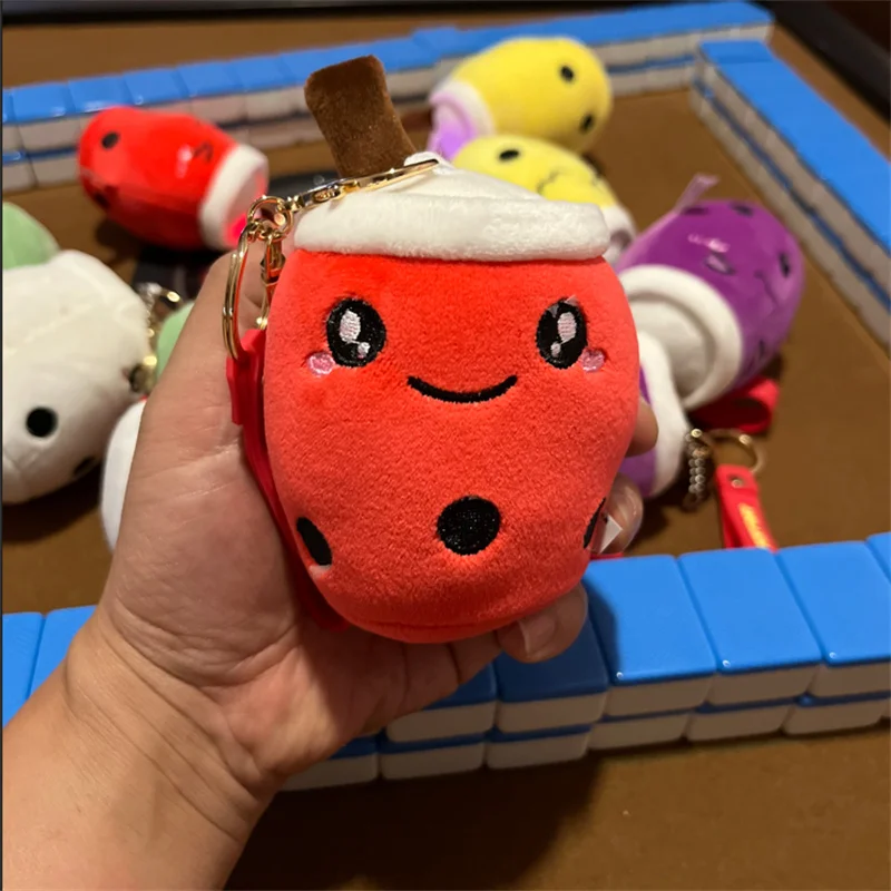 Leite Chá Gato Adorável Chaveiros para Mulheres, Chaveiros Bola De Pelúcia, Jóias Artesanais, Amigos Presente, Decoração Da Bolsa, Bonito