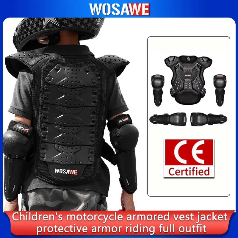 WOSAWE Children Motorcycle Armor Vest Protection Motocross Body Armor Jacket Protective Armors Riding Kneepads Moto Full Armor