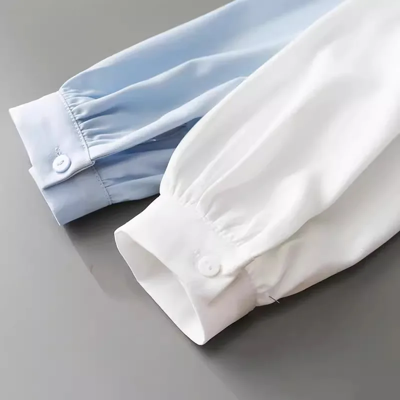 Camisa Larga de Gasa con Nudo Blanco para Mujer, Nueva Camisa Informal de Primavera y Otoño para Entrevistas de Trabajo, Estilo Holgado