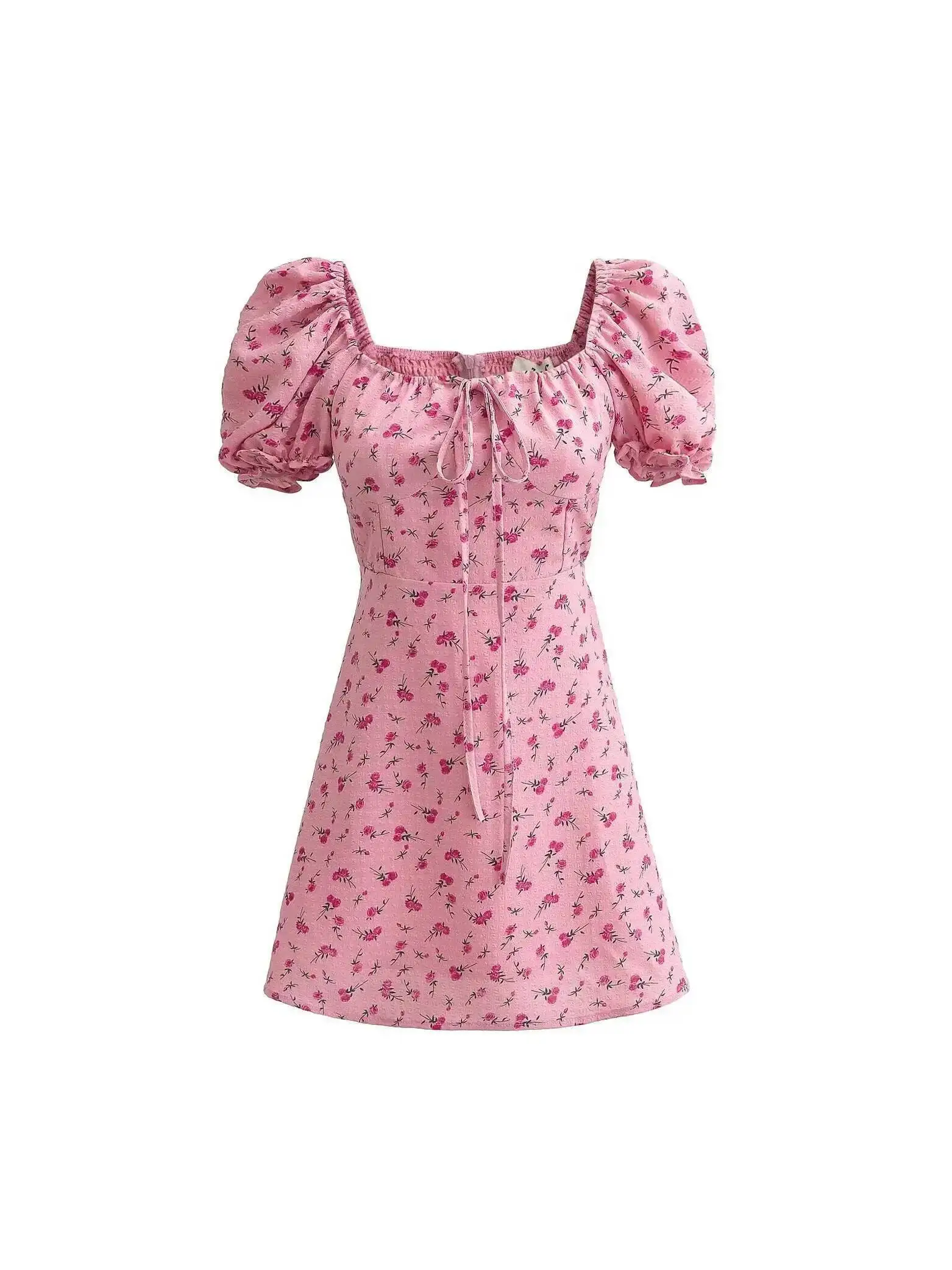 Abito floreale con colletto quadrato rosa rosa Elegante estate 2025 Nuova moda Bellissimo stile vacanza Bellissimo abito Top dolce GPU7