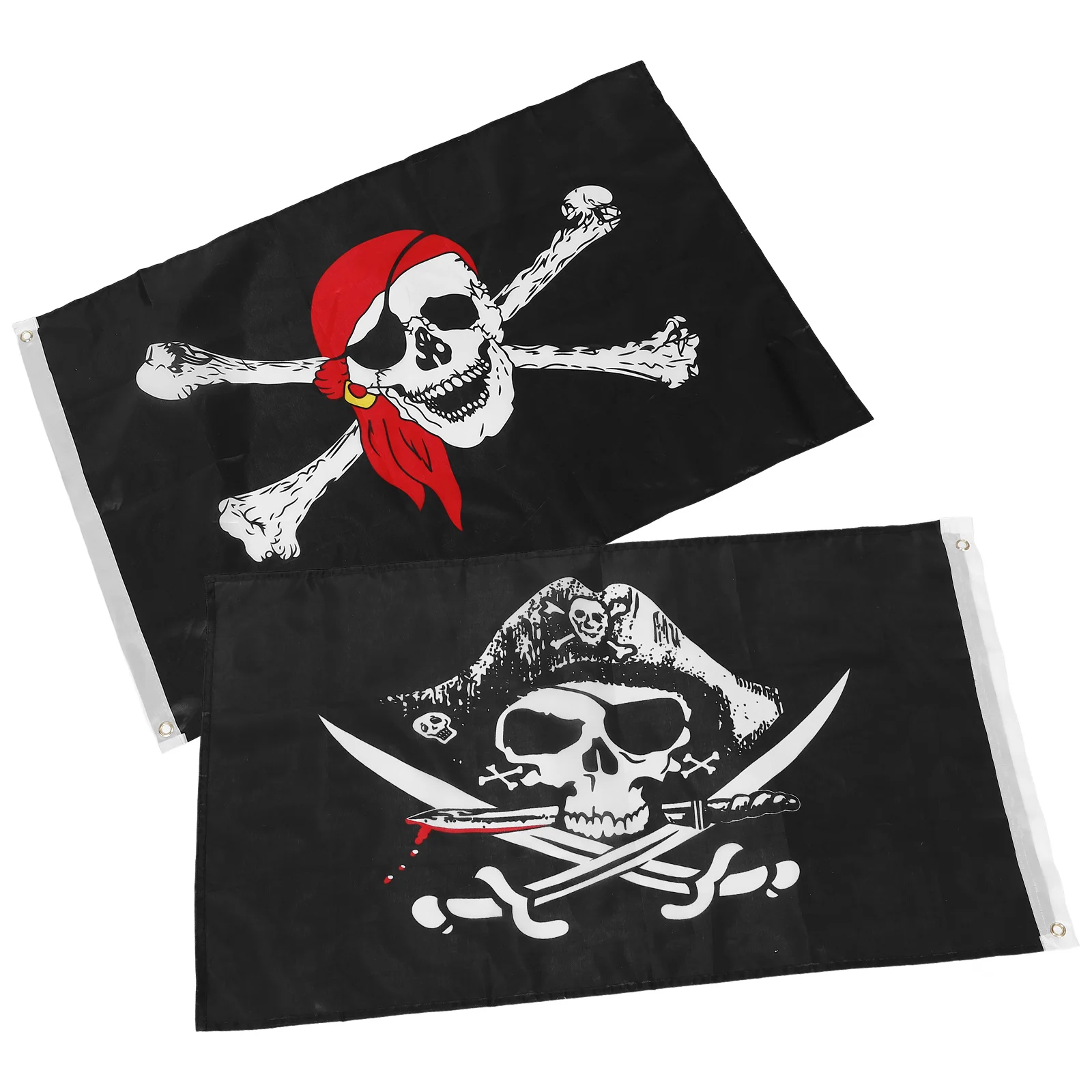 2 Pcs Pirate Skull Flag Festival Bunting Party Supplies The Banner Decorative Black Halloween