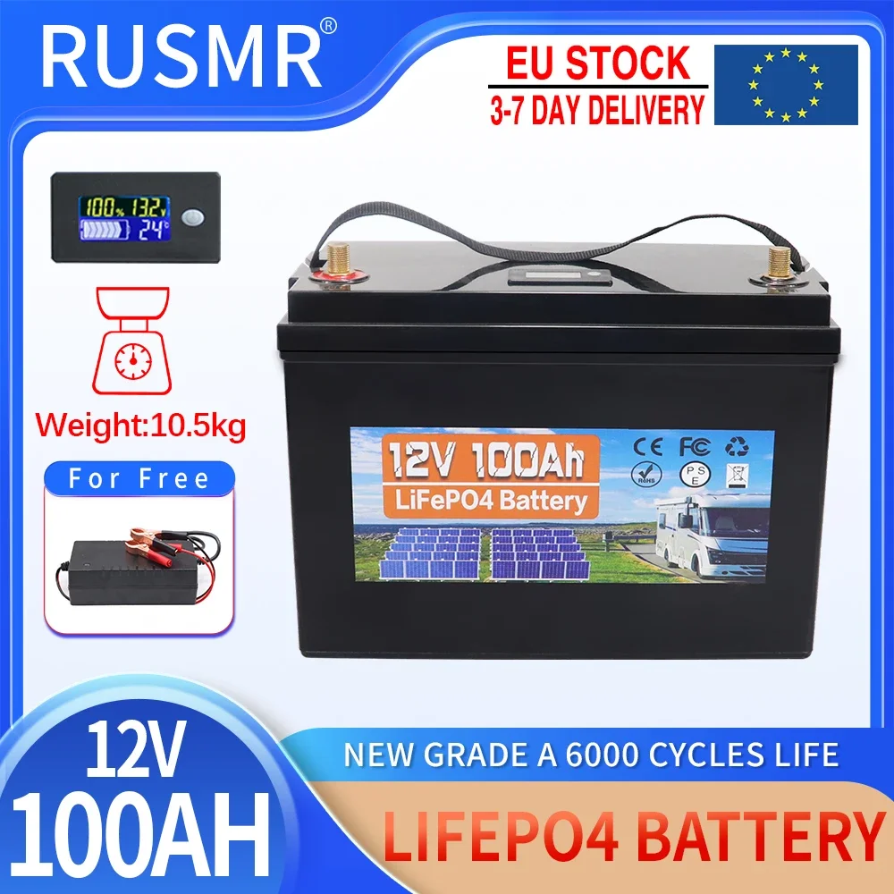 New 12V 100AH LiFePo4 Battery Built-in BMS Lithium Iron Phosphate Cells Pack 6000 Cycles For RV Campers Golf Cart Solar Storage